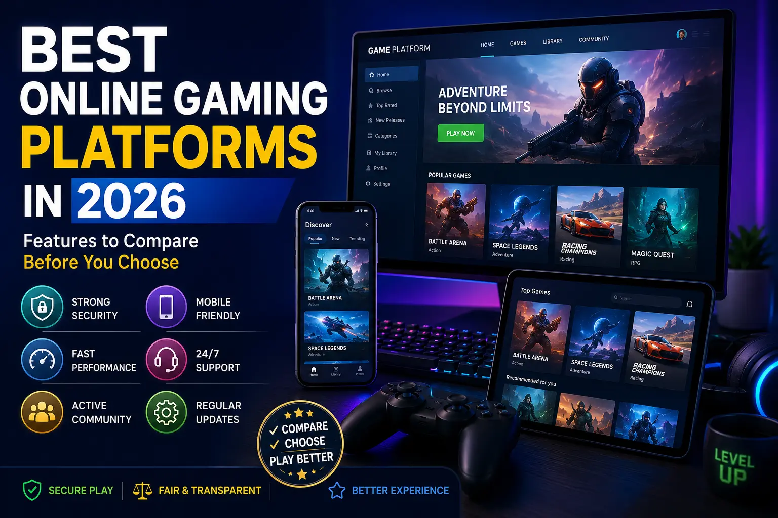 Best online gaming platforms in 2026 showing platform comparison, security features, mobile gaming, and user experience.